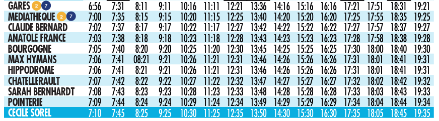 Bus horaires des vacances